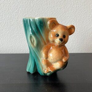 Royal Copley Bear on Tree Vase // Ceramic Planter // Vintage 1960s